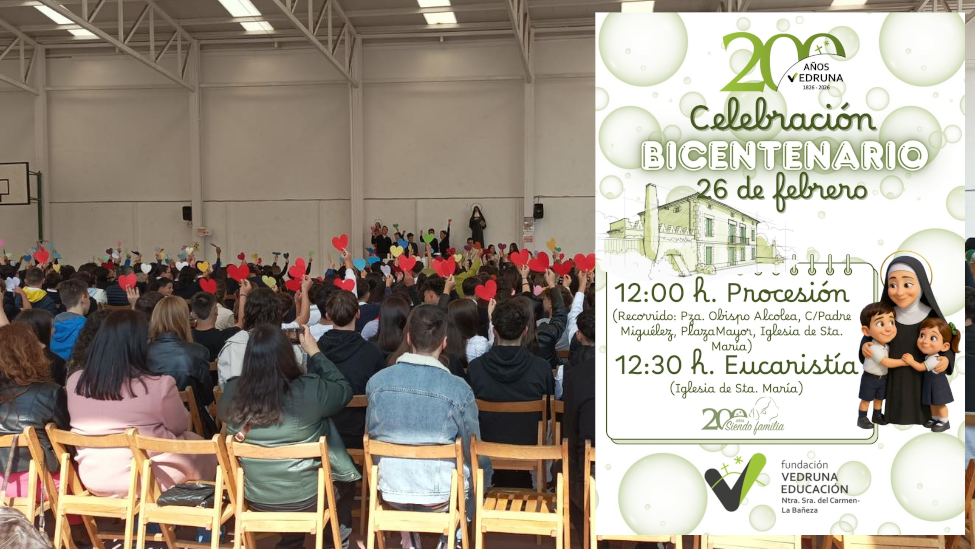 El Colegio Ntra. Sra. del Carmen de La Bañeza estrena el primer pendón escolar de la provincia por su Bicentenario