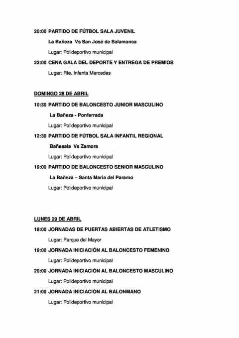 Programación Semana del Deporte La Bañeza 2019