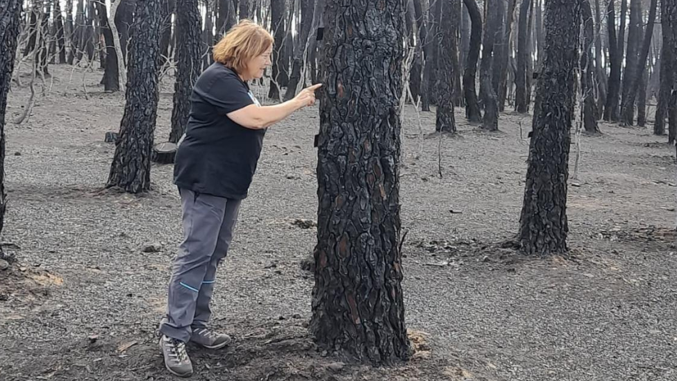 Elena Marcos en la zona quemada por el incendio de Castrocalbón